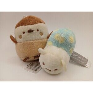 Pair of San-X Sumikko Gurashi Mini Plush, Snail Suzume Sparrow Blind Box Japan